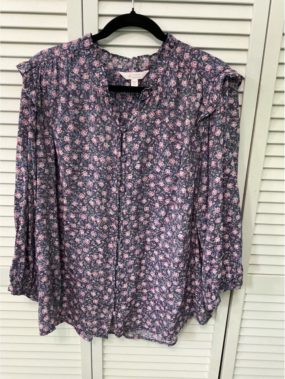 Women’s Vintage Size 2X XXL Cottagecore Floral Ruffle Blouse B4-107